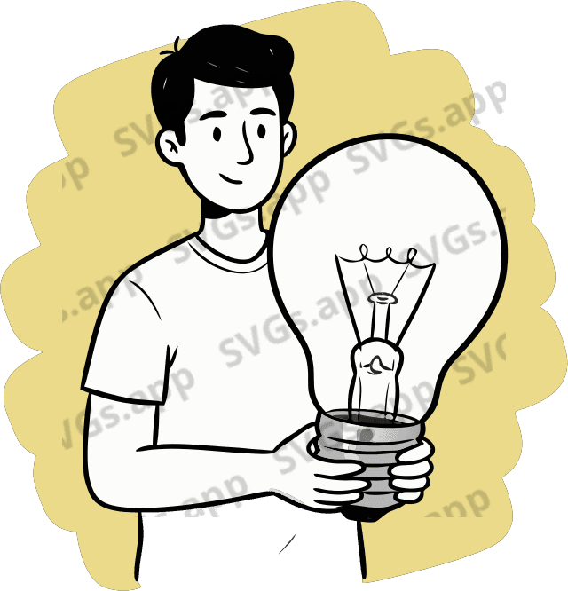 A person holding a large lightbulb. - Free AI SVG Vector Illustration