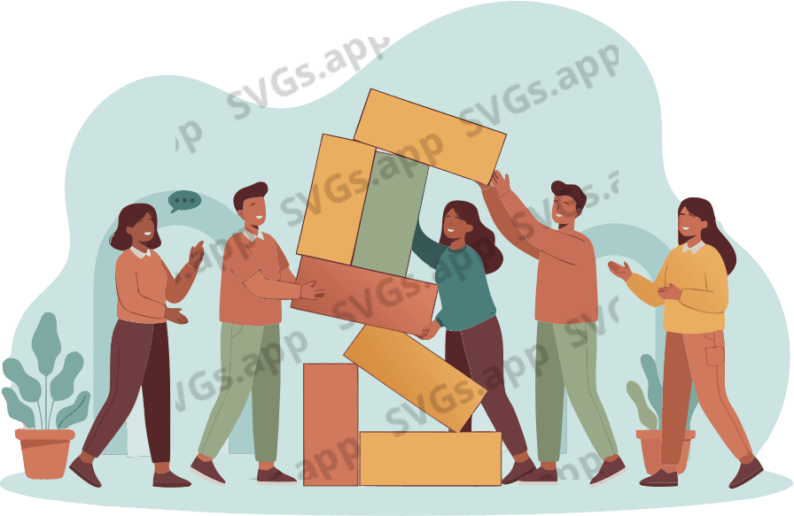 A team building with large blocks.
 - Free AI SVG Vector Illustration