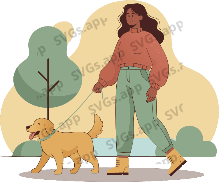 A woman walking a happy dog. - Free AI SVG Vector Illustration