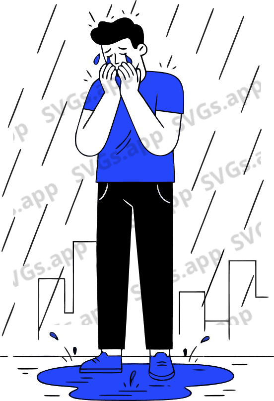 Man is crying in heavy rain
 aspects ratio 19 : 6 - Free AI SVG Vector Illustration