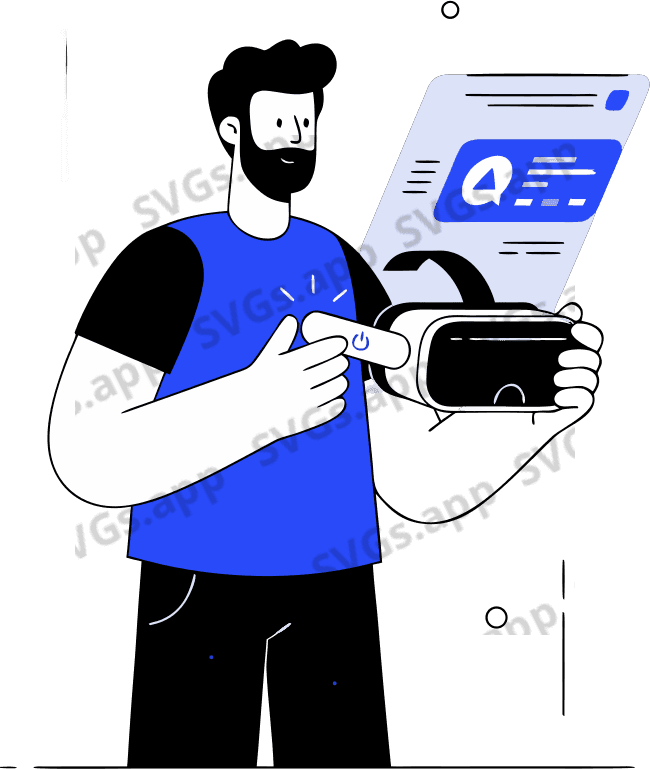 A man wearing a meta quest 3 and turning it on - Free AI SVG Vector Illustration