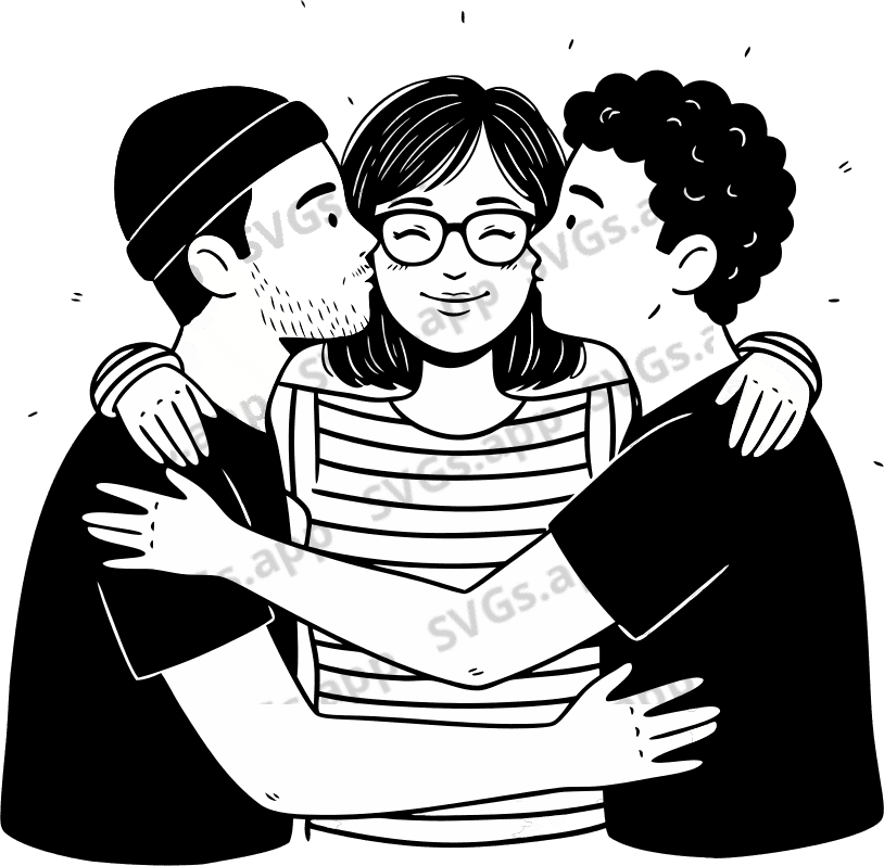 Men kissing woman - Free AI SVG Vector Illustration