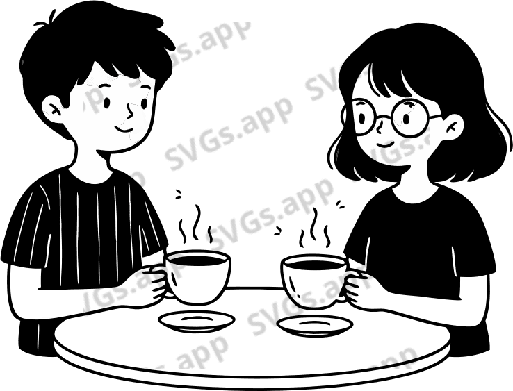 boy and girl drink coffee in cafe - Free AI SVG Vector Illustration