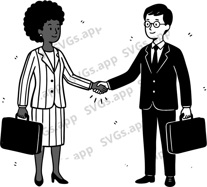 A business deal between two professional persons while handshaking each other wearing professional clothings & having a suitcase in hands - Free AI SVG Vector Illustration