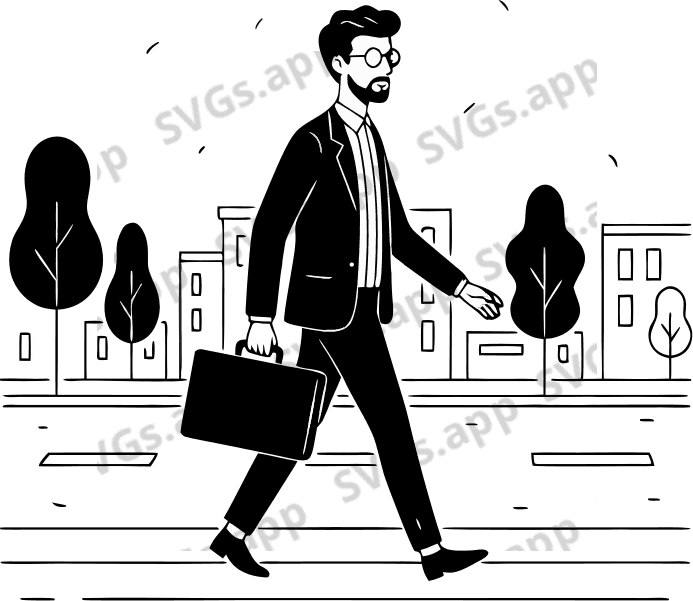 create a man with a briefcase walking on a boulevard - Free AI SVG Vector Illustration