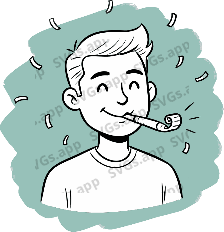 a guy with a party blower in his mouth - Free AI SVG Vector Illustration