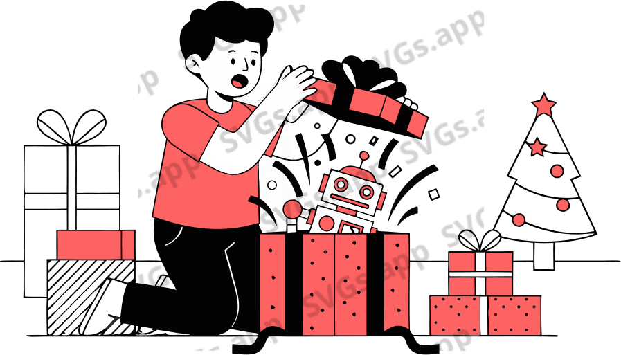 Child opening a gift - Free AI SVG Vector Illustration
