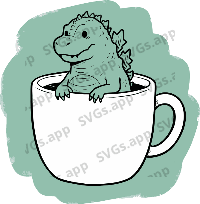 Godzilla sits in a coffee mug - Free AI SVG Vector Illustration