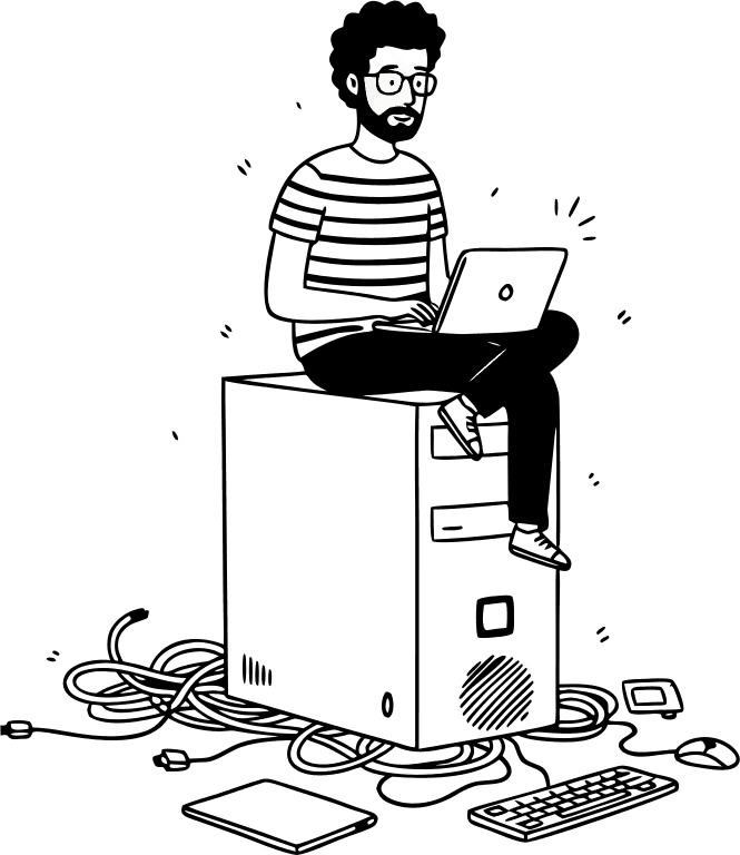 make svg IT guy sitting on pc - Free AI SVG Vector Illustration and PNG