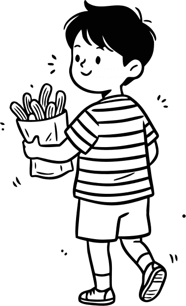 The little boy goes back after buying churros - Free AI SVG Vector Illustration and PNG