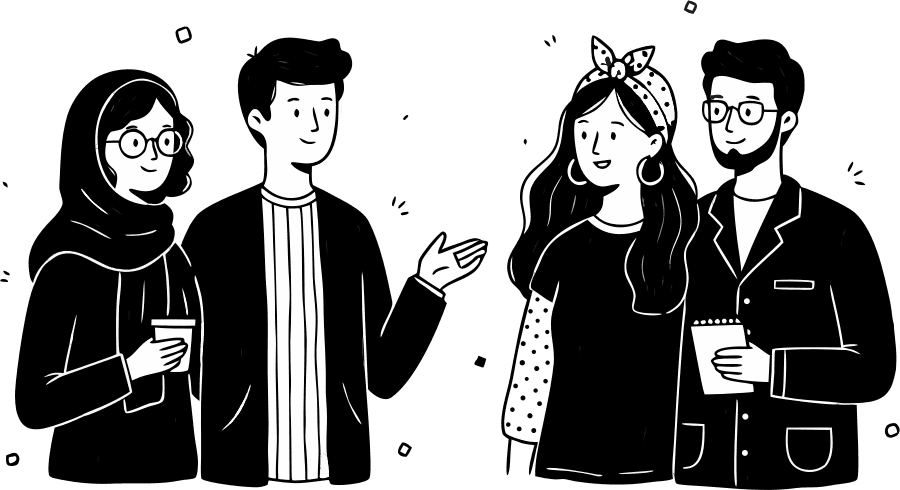 Two couple with woman is wearing scarf and a man wear jacket - Free AI SVG Vector Illustration and PNG