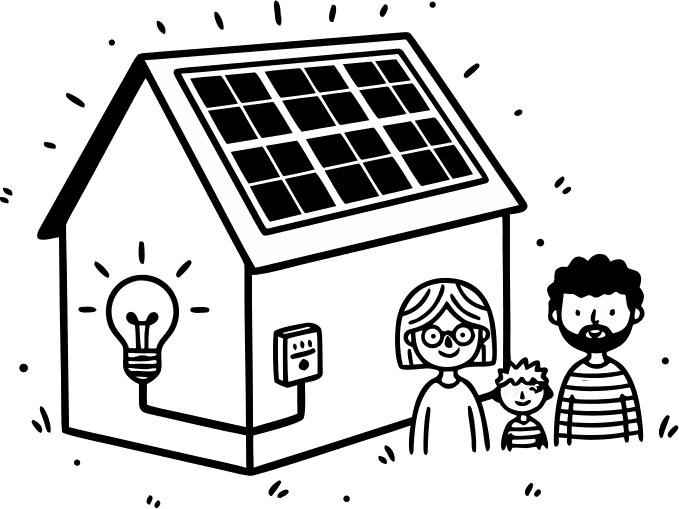 Solar panels reflecting sunlight and powering a house - Free AI SVG Vector Illustration and PNG