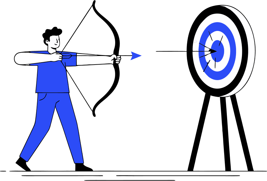 A man using a bow and shooting an arrow that is hitting a target - Free AI SVG Vector Illustration and PNG