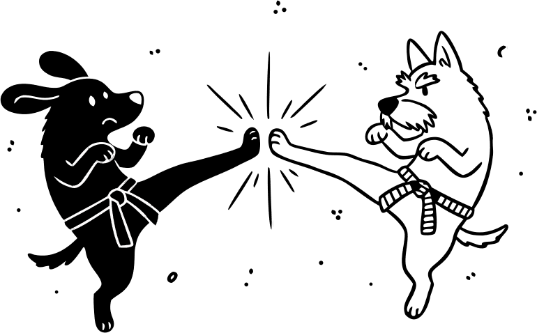 Two dogs fly kicking each other like bruce lee - Free AI SVG Vector Illustration and PNG