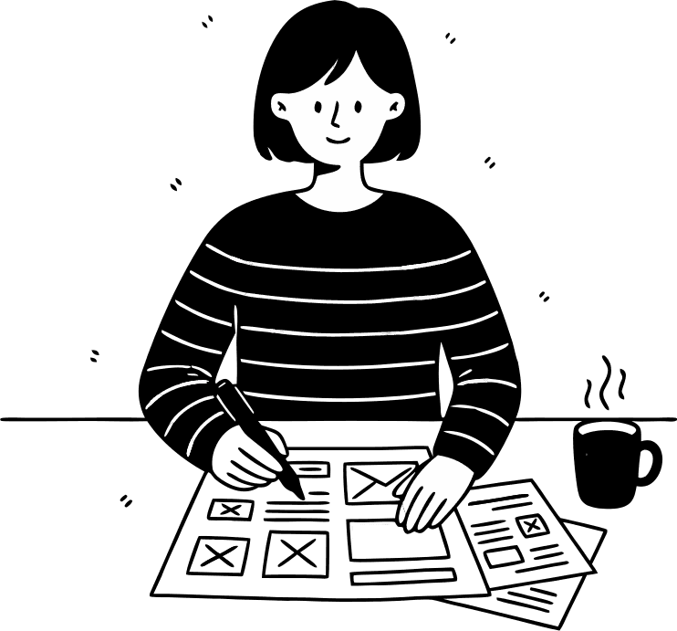 Woman drawing wireframes on paper for UI design. - Free AI SVG Vector Illustration and PNG