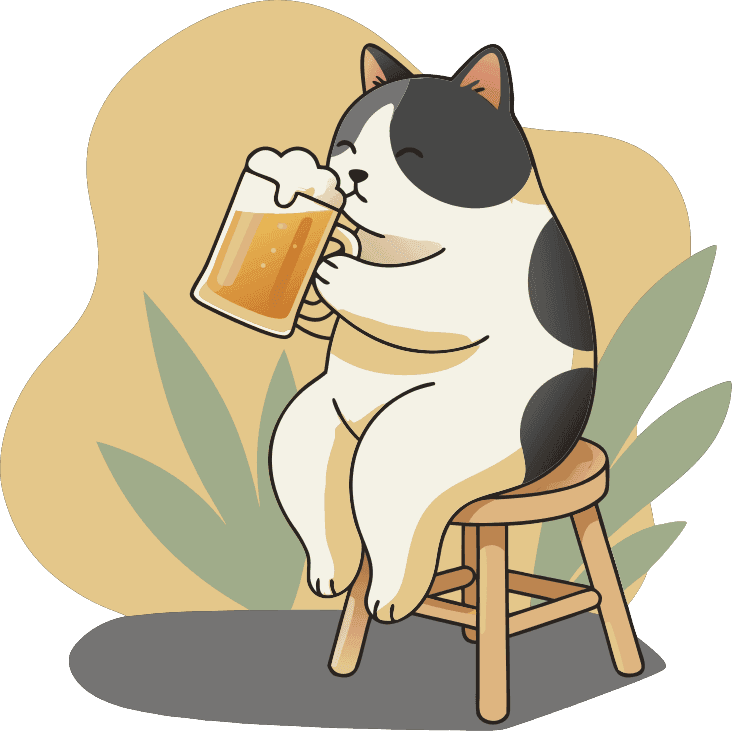 a cat with black and white fut with a black spot on his nose drinking beer - Free AI SVG Vector Illustration and PNG