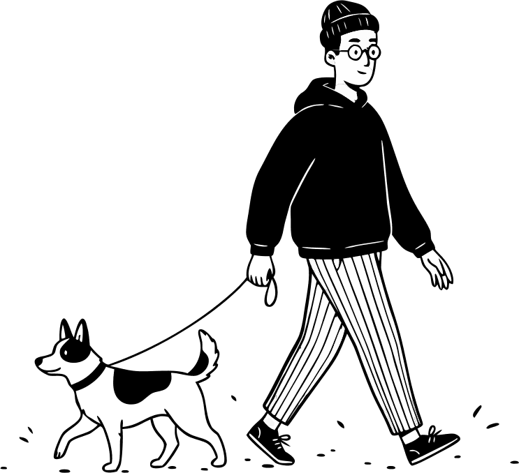 a man with urban style walking a dog - Free AI SVG Vector Illustration and PNG