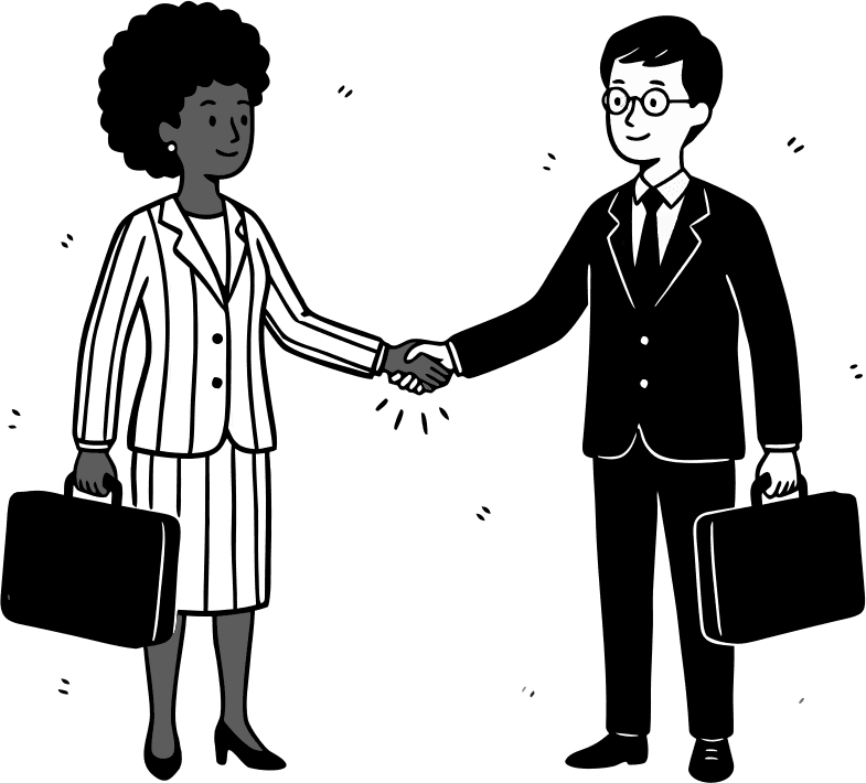 A business deal between two professional persons while handshaking each other wearing professional clothings & having a suitcase in hands - Free AI SVG Vector Illustration and PNG