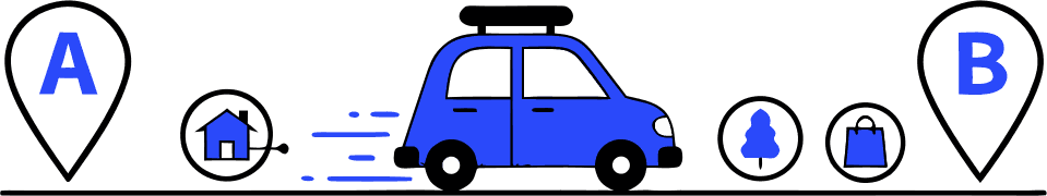 a car travelling from point A to B in between there are stops - Free AI SVG Vector Illustration and PNG