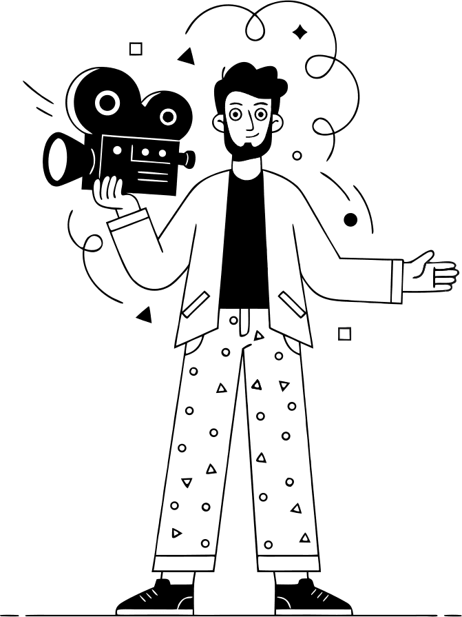 A filmmaker-founder looking all visionary towards the camera  - Free AI SVG Vector Illustration and PNG