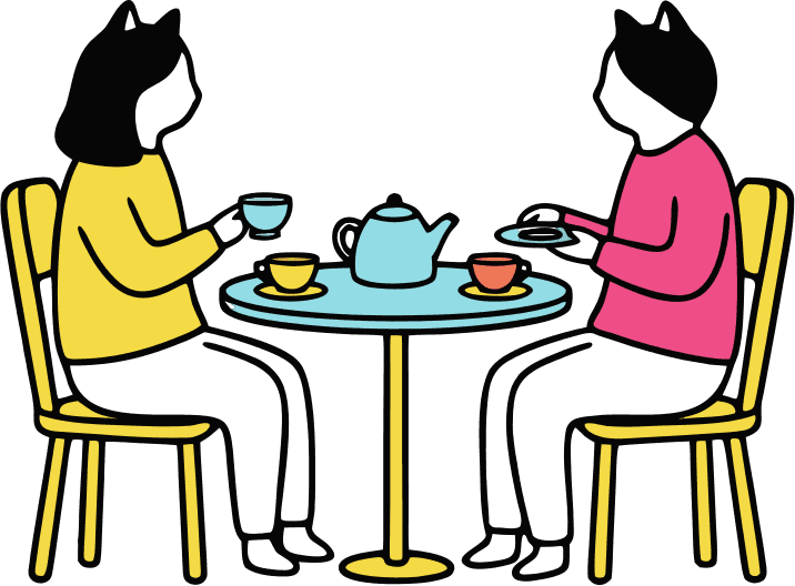 Two cats enjoying five o’clock tea at a small table , with all props  - Free AI SVG Vector Illustration and PNG