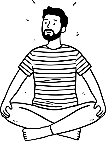 a guy with short hair, no glasses and has goatee beard. Sitting upright, cross-legged, both hands holding both feet, gaze looking upwards - Free AI SVG Vector Illustration and PNG