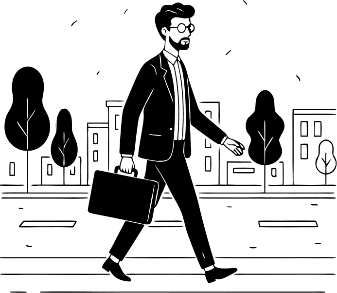 create a man with a briefcase walking on a boulevard - Free AI SVG Vector Illustration and PNG