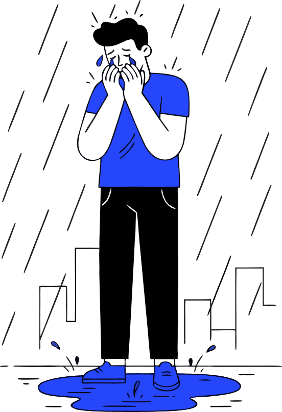 Man is crying in heavy rain
 aspects ratio 19 : 6 - Free AI SVG Vector Illustration and PNG