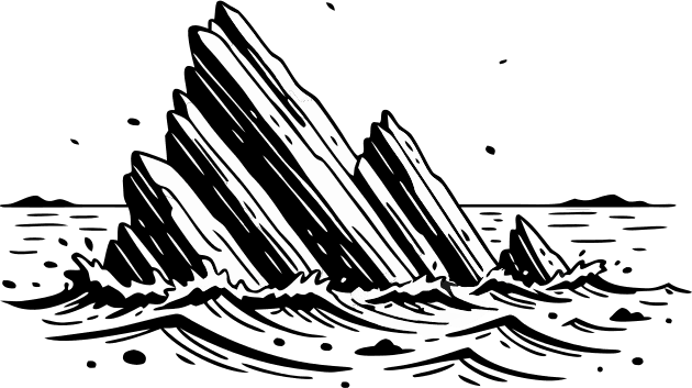 Una hilera de rocas como un flysch sobresale en un fondo marino con olas - Free AI SVG Vector Illustration and PNG