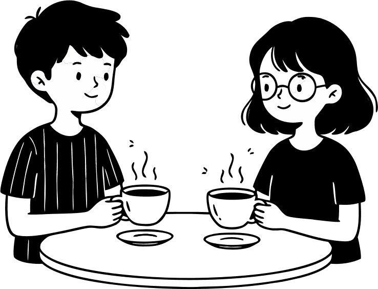 boy and girl drink coffee in cafe - Free AI SVG Vector Illustration and PNG