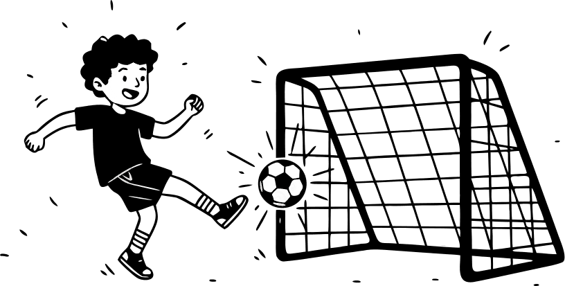 A young boy playing soccer and hitting the goal - Free AI SVG Vector Illustration and PNG