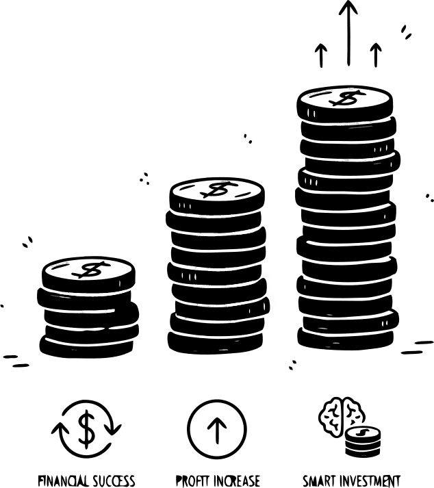 Stacked coins forming a graph rising upward, symbolizing financial success, profit increase, and smart investment, metallic gold elements on white background, clean infographic layout, 3D minimal render. - Free AI SVG Vector Illustration and PNG