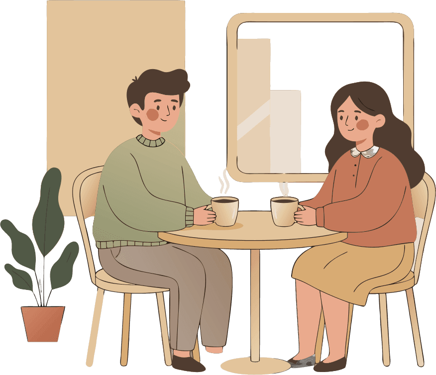 boy and girl drink coffee in cafe - Free AI SVG Vector Illustration and PNG