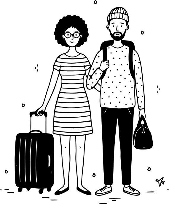 a couple traveling with luggage bags - Free AI SVG Vector Illustration and PNG
