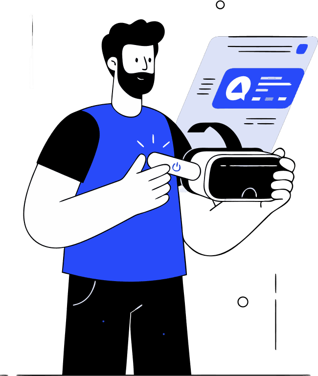 A man wearing a meta quest 3 and turning it on - Free AI SVG Vector Illustration and PNG
