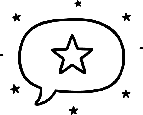 minimalist spot illustration for a mobile app empty-state, single-weight clean line art, monochrome deep-navy linework on transparent background, flat vector look, rounded line caps, generous negative space, centered single subject, calm and friendly tone, no text, no words, no letters, no UI, no shadows, no photorealism — a star inside a speech bubble glyph at center, the speech bubble with a small tail, a few small star accents scattered around - Free AI SVG Vector Illustration and PNG
