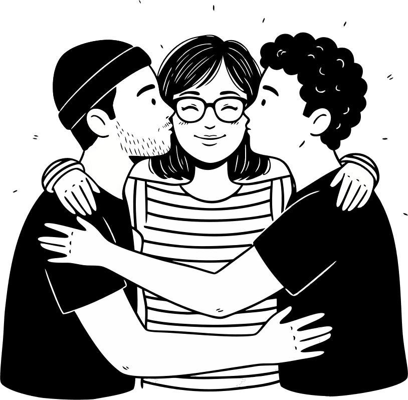 Men kissing woman - Free AI SVG Vector Illustration and PNG
