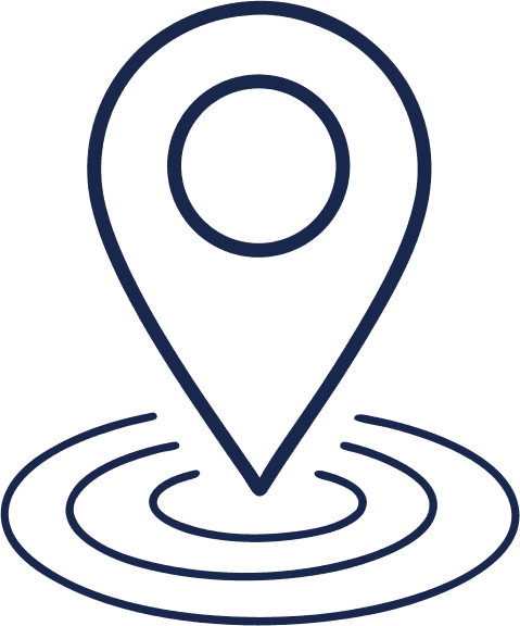 minimalist spot illustration for a mobile app empty-state, single-weight clean line art, monochrome deep-navy linework on transparent background, flat vector look, rounded line caps, generous negative space, centered single subject, calm and friendly tone, no text, no words, no letters, no UI, no shadows, no photorealism — a simple map location pin glyph at center, faint concentric ripple rings expanding gently beneath it - Free AI SVG Vector Illustration and PNG