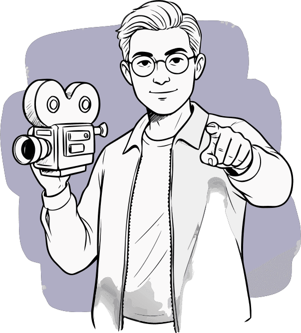 A filmmaker-founder looking all visionary towards the camera  - Free AI SVG Vector Illustration and PNG