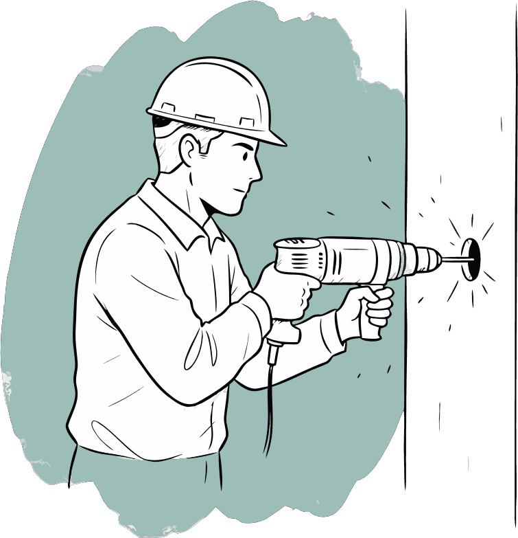 show a man using a power tool to make hole in the wall - Free AI SVG Vector Illustration and PNG
