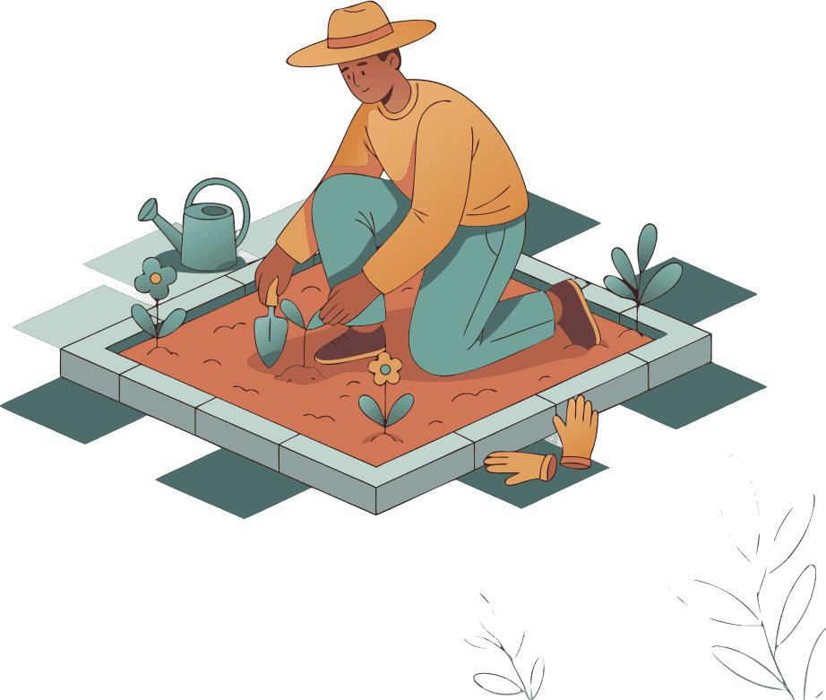 A guy gardening in a small plot. - Free AI SVG Vector Illustration and PNG