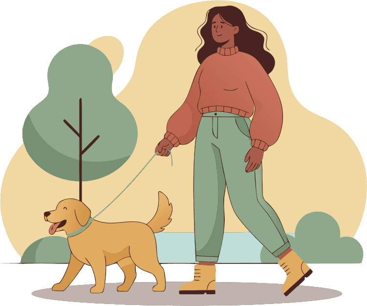 A woman walking a happy dog. - Free AI SVG Vector Illustration and PNG