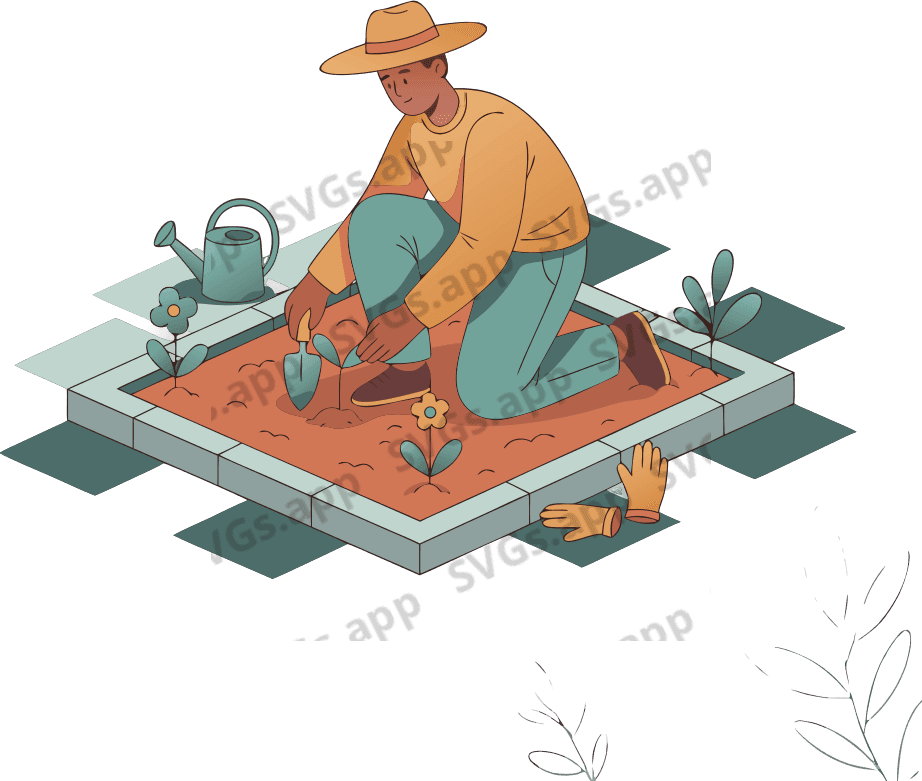 A guy gardening in a small plot. - Free AI SVG Vector Illustration