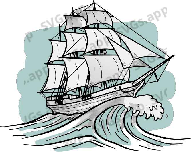 A sailing ship on a big wave - Free AI SVG Vector Illustration