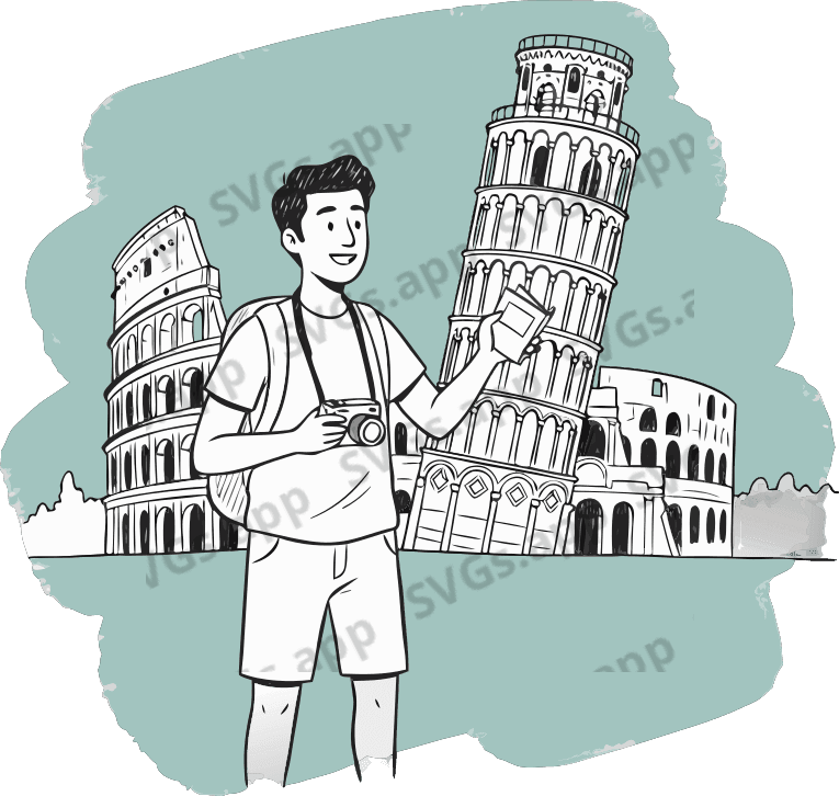 An Indian tourist exploring Italy - Free AI SVG Vector Illustration