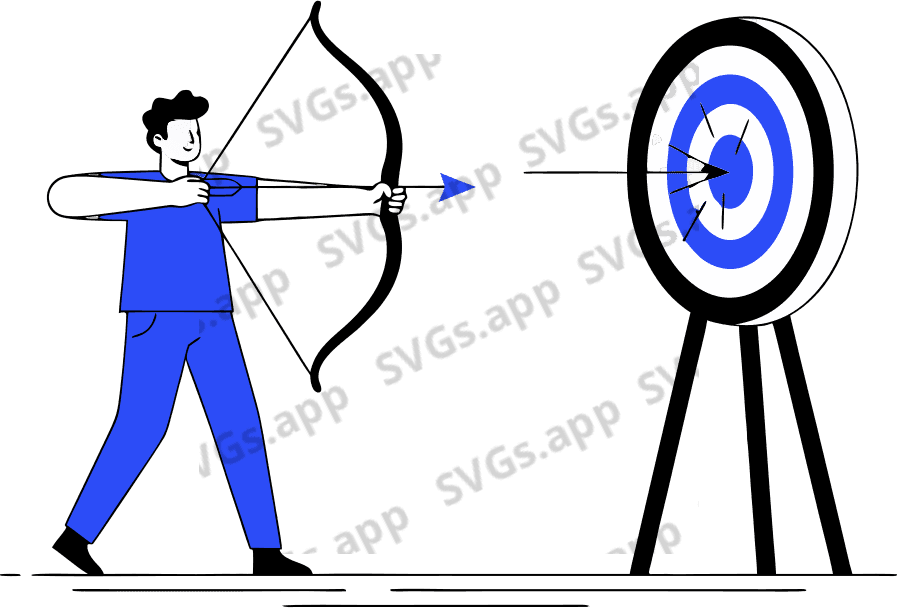 A man using a bow and shooting an arrow that is hitting a target - Free AI SVG Vector Illustration