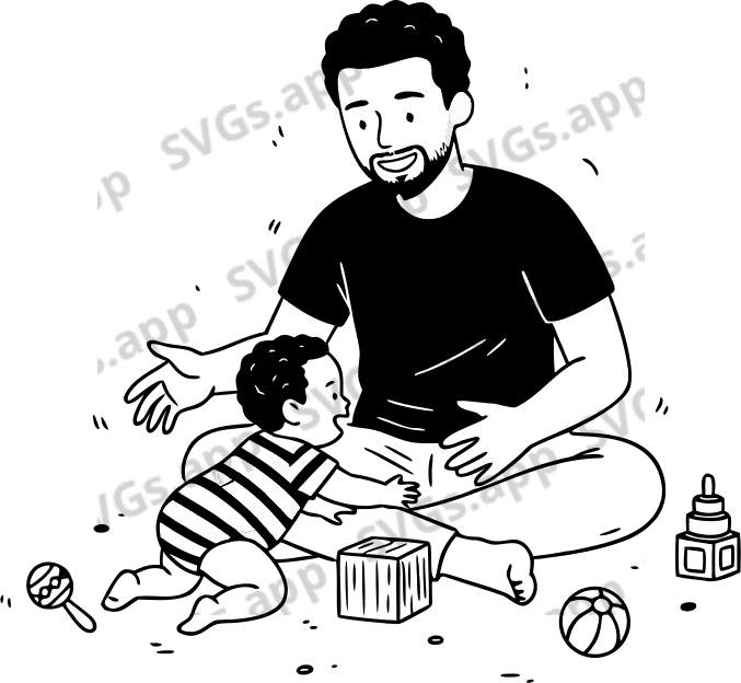 a baby playing with daddy - Free AI SVG Vector Illustration
