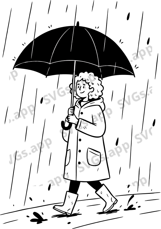 person with umberla on a rainy day waliking on the road - Free AI SVG Vector Illustration