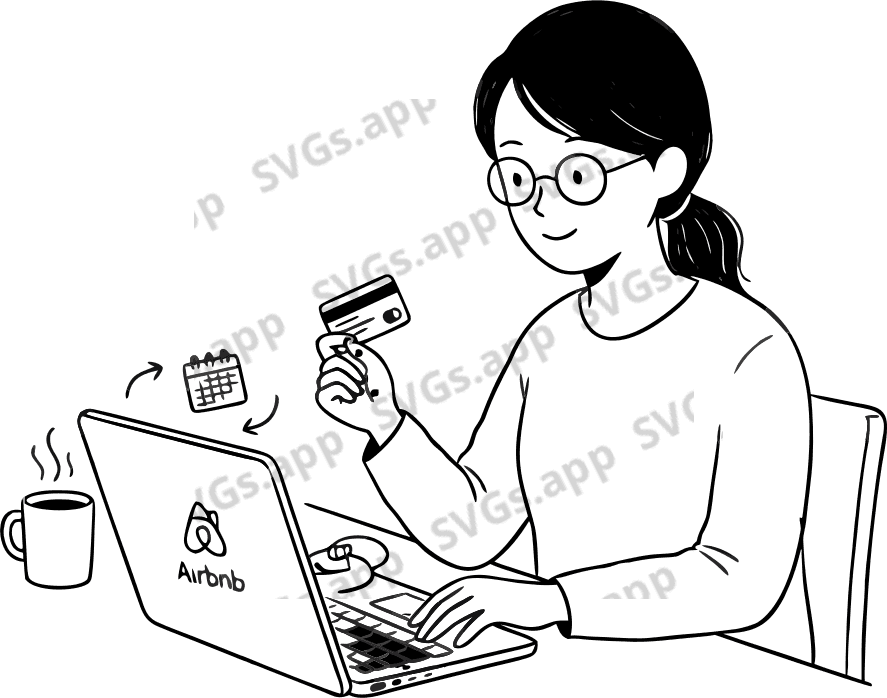 Potential guest to make a reservation through a computer in airbnb - Free AI SVG Vector Illustration