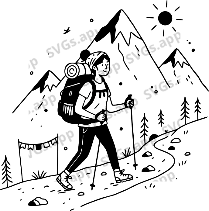 A sexy backpacker hiking in the nepal mountains - Free AI SVG Vector Illustration